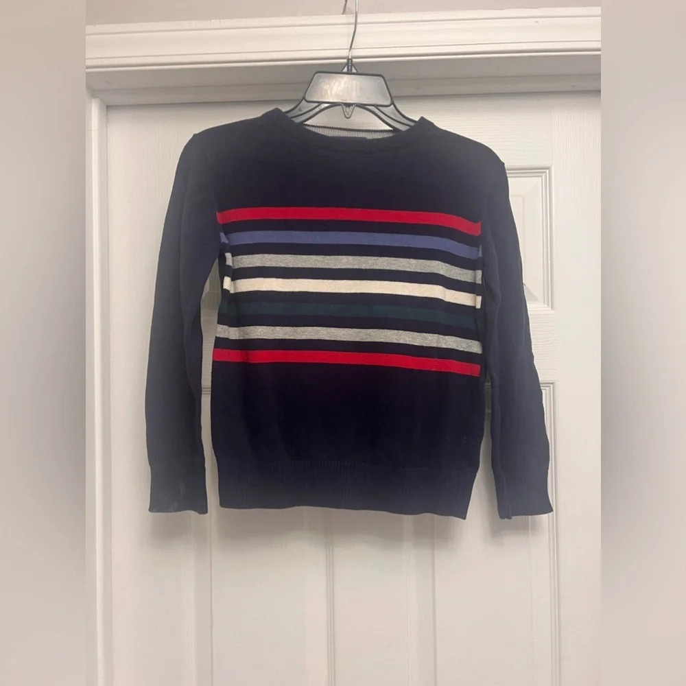 TCP Kids Boys Colorful Striped 100% Cotton Knit Pullover Sweater Navy  7/8